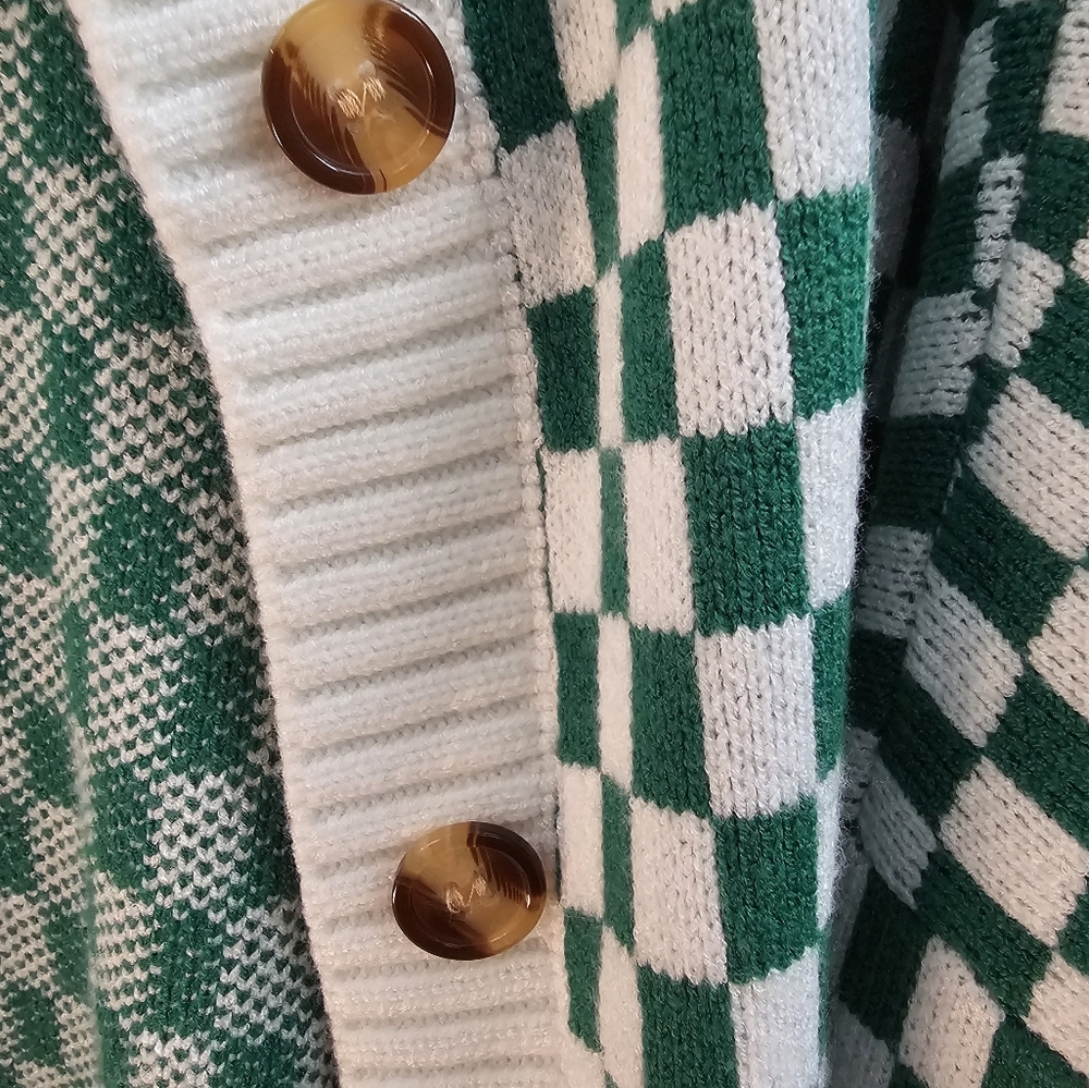 Dressed in LALA Green and White Checker Knit Cardigan - Picture 4 of 7